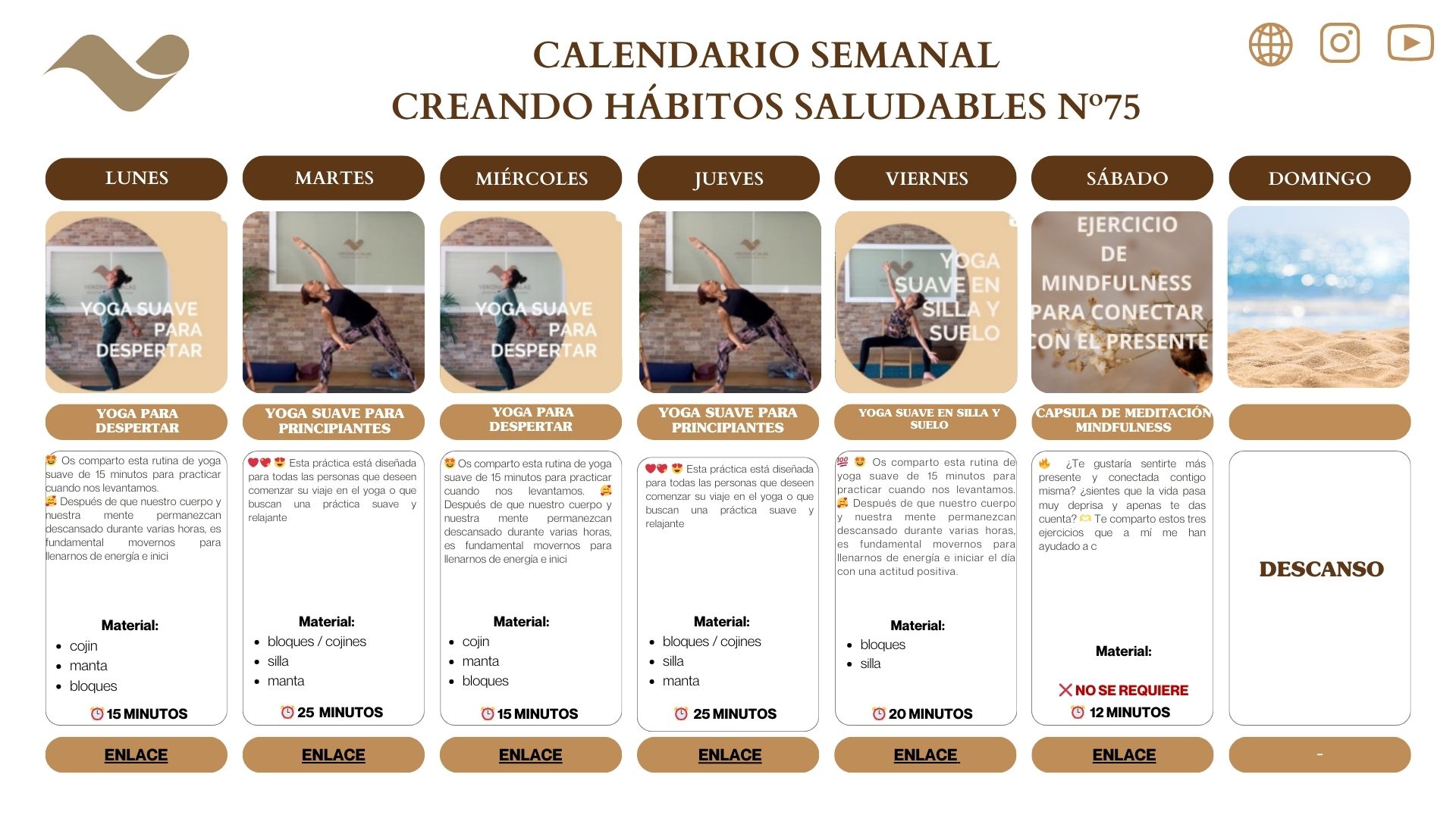 Calendario de practica de yoga suave facil- Veronica Salas